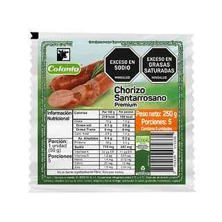 Chorizo Santarrosano Colanta 250 g x 5 u