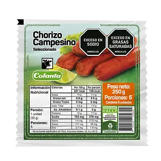 Chorizo Campesino Colanta 250 g x 5 u