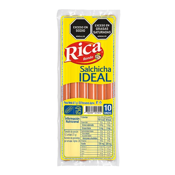Salchicha Ideal Rica 611 g x 10 u