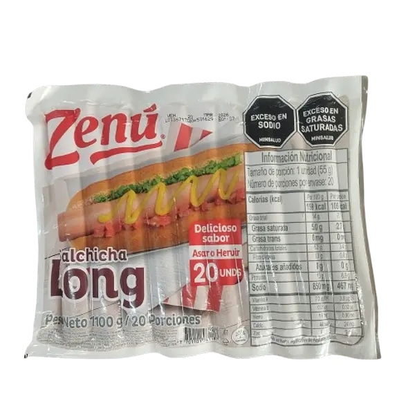 Salchicha Long Zenú 1.1 Kg x 20 u